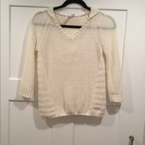 Ivory Hooded V-Neck Sweater